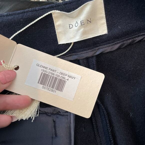 NWT Doen Glenne Wool Blend Button Detail High Rise Wide Leg Pants Deep Navy Sz 4 - Picture 3 of 10